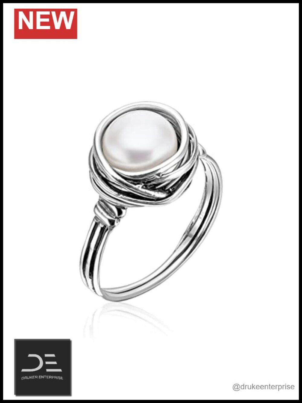 925 Sterling Silver Freshwater Pearl Ring Vintage Wire Wrap Women
